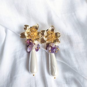 Pendientes Ruslana – Baño de oro, amatistas y perlas